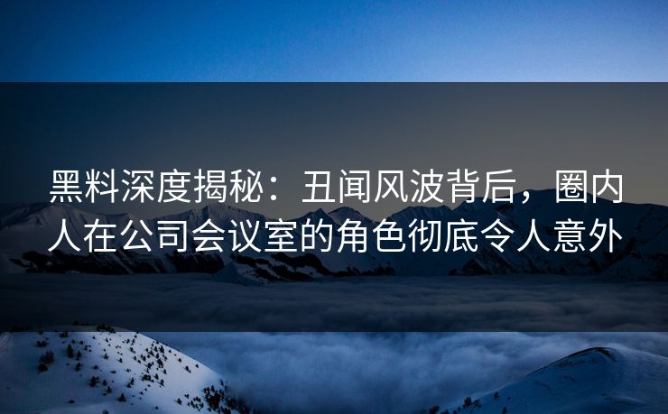 黑料深度揭秘：丑闻风波背后，圈内人在公司会议室的角色彻底令人意外