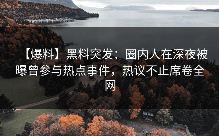 【爆料】黑料突发：圈内人在深夜被曝曾参与热点事件，热议不止席卷全网