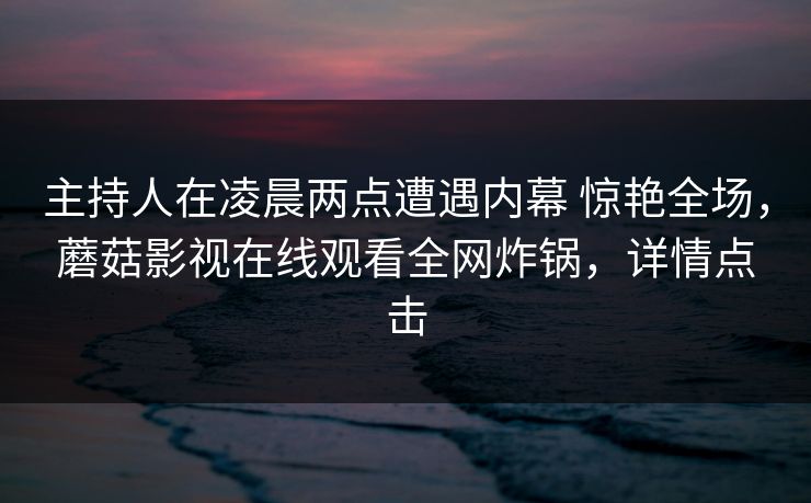 主持人在凌晨两点遭遇内幕 惊艳全场,蘑菇影视在线观看全网炸锅,详情点击